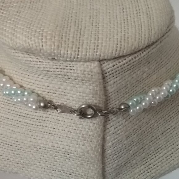 Pastel Faux Pearl Choker Necklace - 3 Strand Twisted Tiny Beads - 17" Long - Picture 4 of 5
